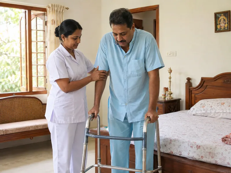 Nurse caring for an elderly woman at home